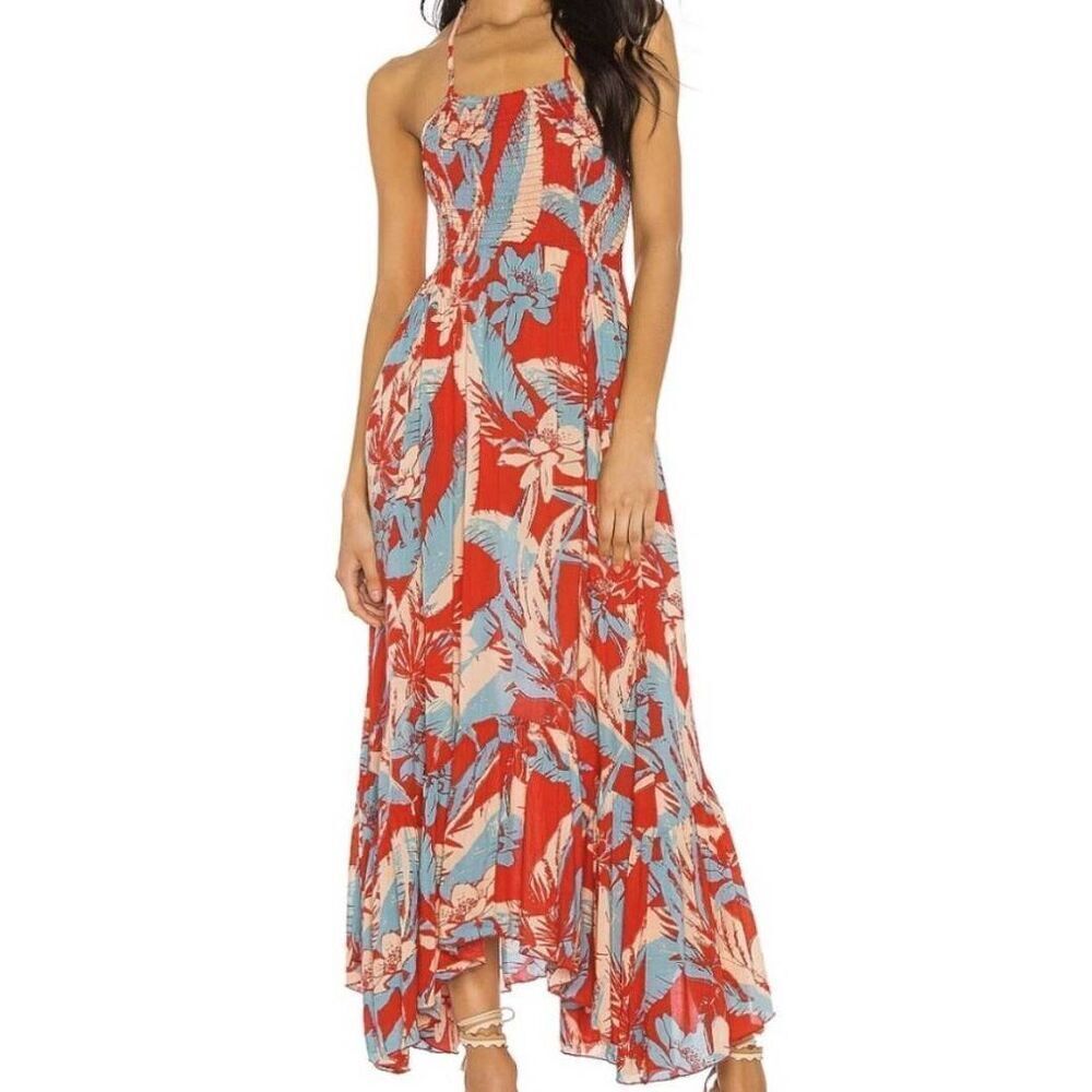 Intimately Free People Heat Wave Tropical Print Smocked Maxi Dress Size XS